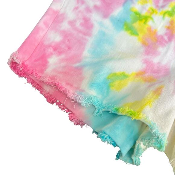 Judy Blue Tie Dye Cut Off Jean Shorts Size M Denim Pink Blue Yellow - Picture 7 of 15